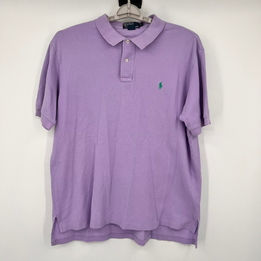 Polo Ralph Lauren Mens XL Purple Short Sleeve Pique Cotton Polo Shirt Green Pony